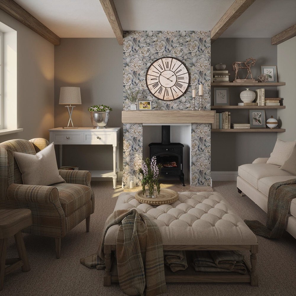 Petite Peonies Wallpaper - Vintage Grey - LAN100369 - Lucie Annabel - Premier Wallcovering
