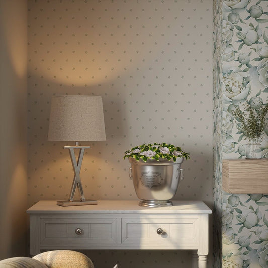 Petite Peonies Wallpaper - Vintage Cream - LAN100368 - Lucie Annabel - Premier Wallcovering