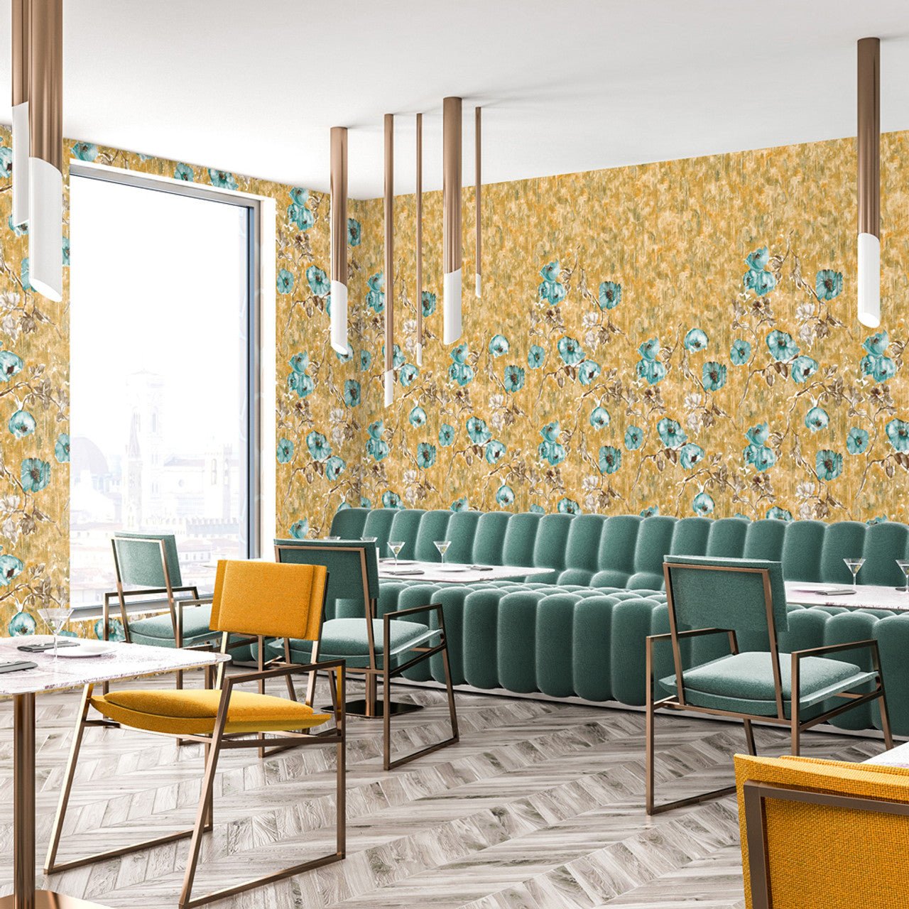 Petunia Twinwall Julie Feels Home Wall Mural - Petrol Honey - Hohenberger - 26962 - Premier Wallcovering