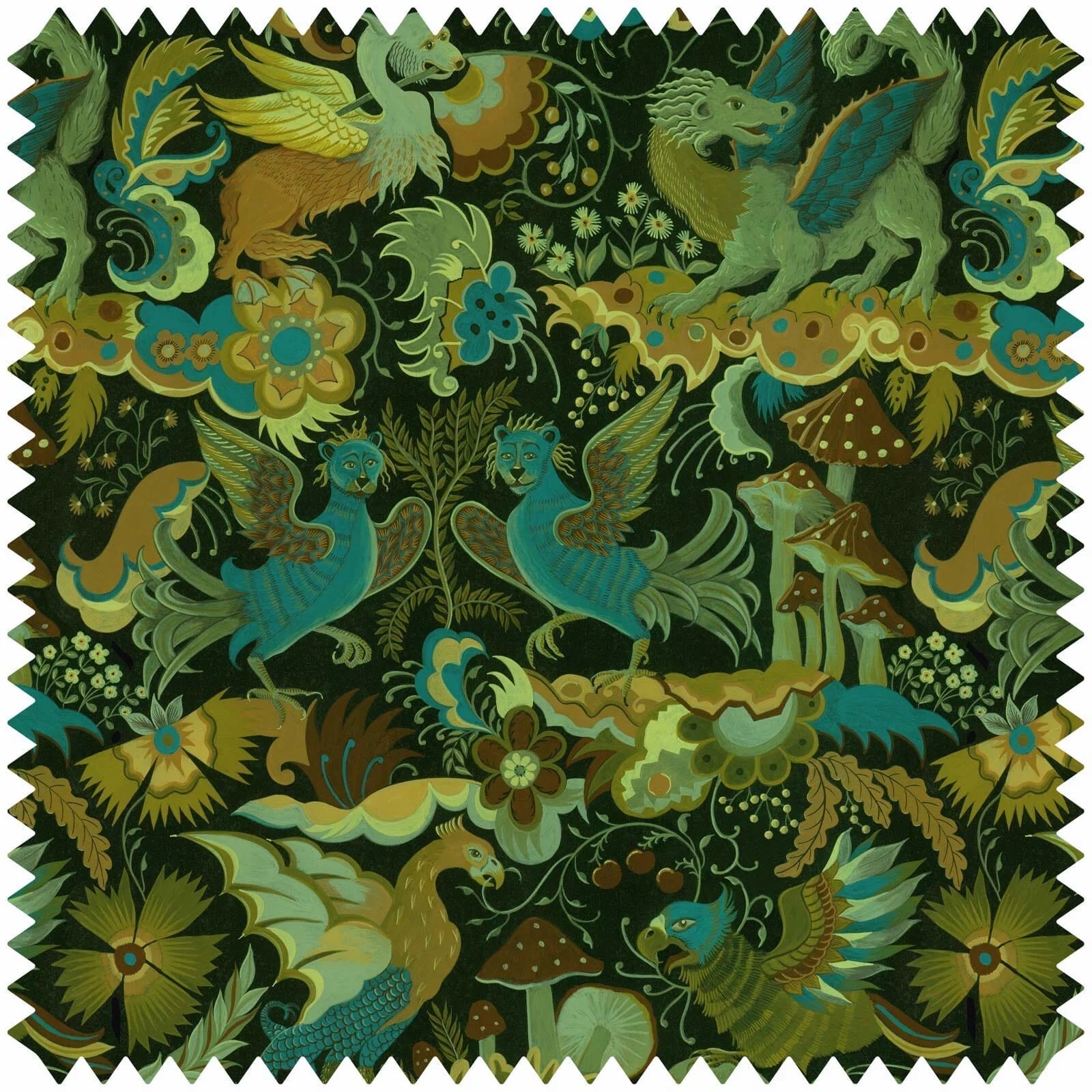 Phantasia Velvet Fabric -  Emerald - House of Hackney - 1-FA-PHA-VE-EME-XXX-XXX - Premier Wallcovering