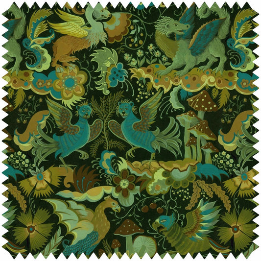 Phantasia Velvet Fabric -  Emerald - House of Hackney - 1-FA-PHA-VE-EME-XXX-XXX - Premier Wallcovering