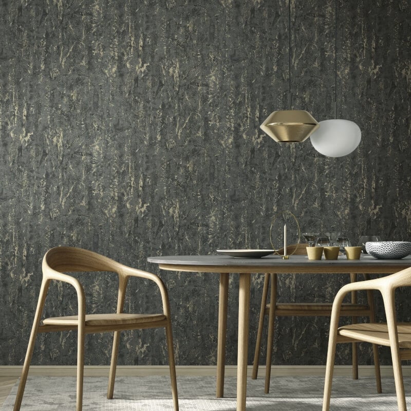 Piero Texture Metallic Wallpaper - Black/Gold - Muriva - 811304 - Premier Wallcovering
