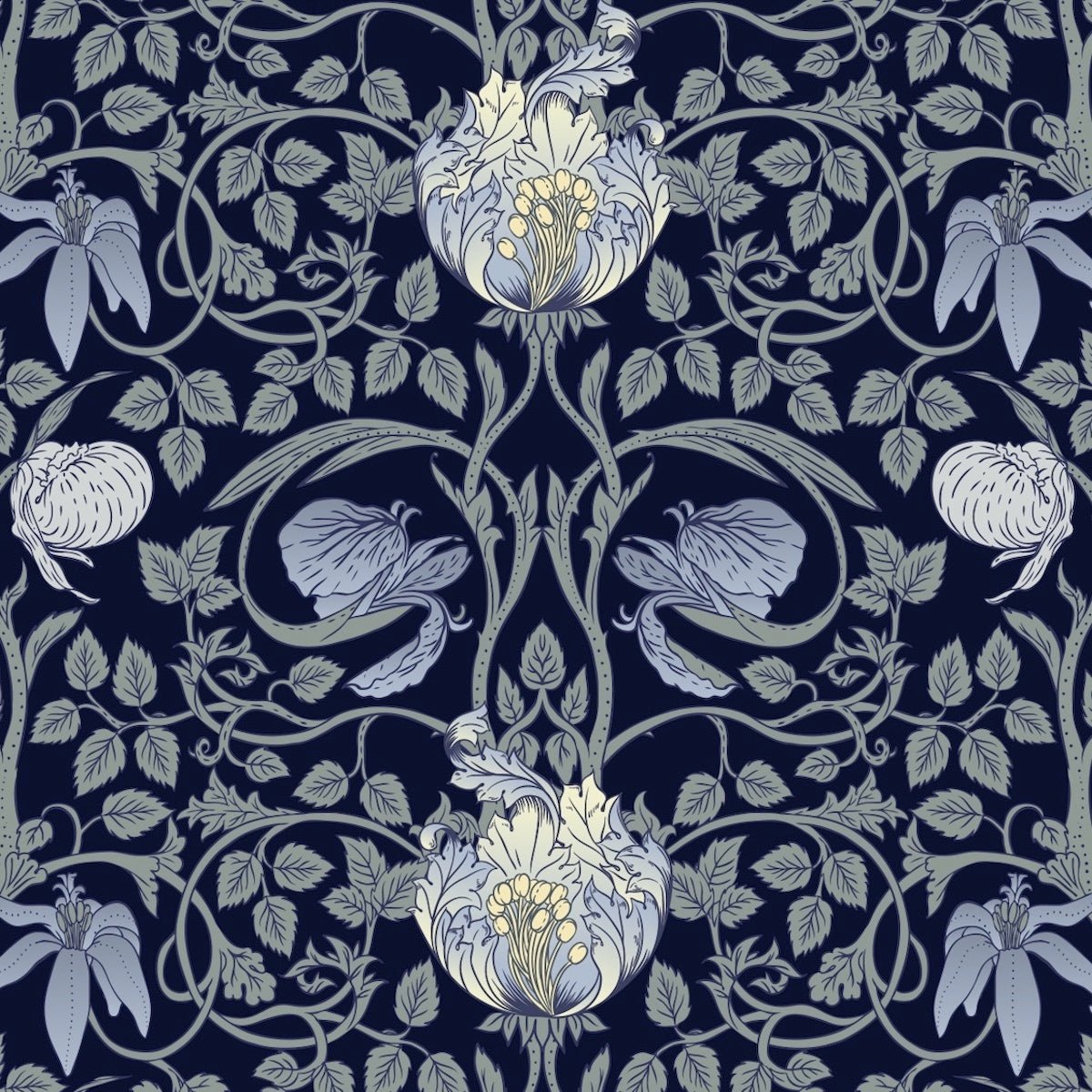 Morris Collections - 1074 - Pimpernel Flower Wallpaper - Powder Blue Cream - Premier Wallcovering
