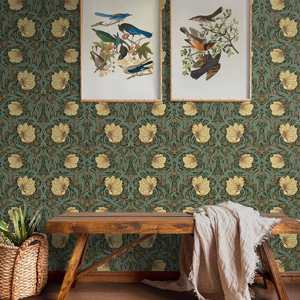 Pimpernel Garden Wallpaper - Meadow Green & Amber - NextWall - NW54204 - Premier Wallcovering