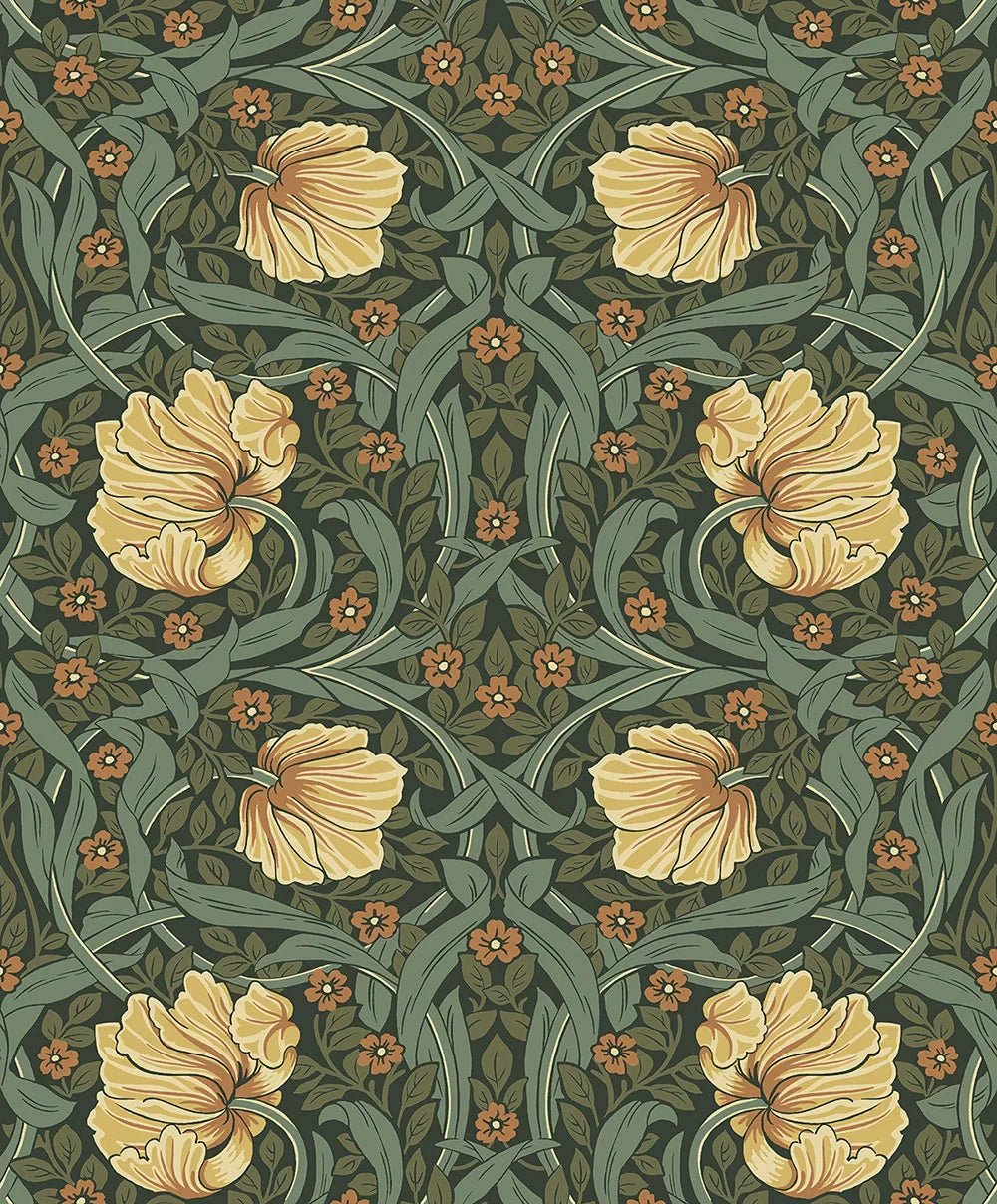 Pimpernel Garden Wallpaper - Meadow Green & Amber - NextWall - NW54204 - Premier Wallcovering