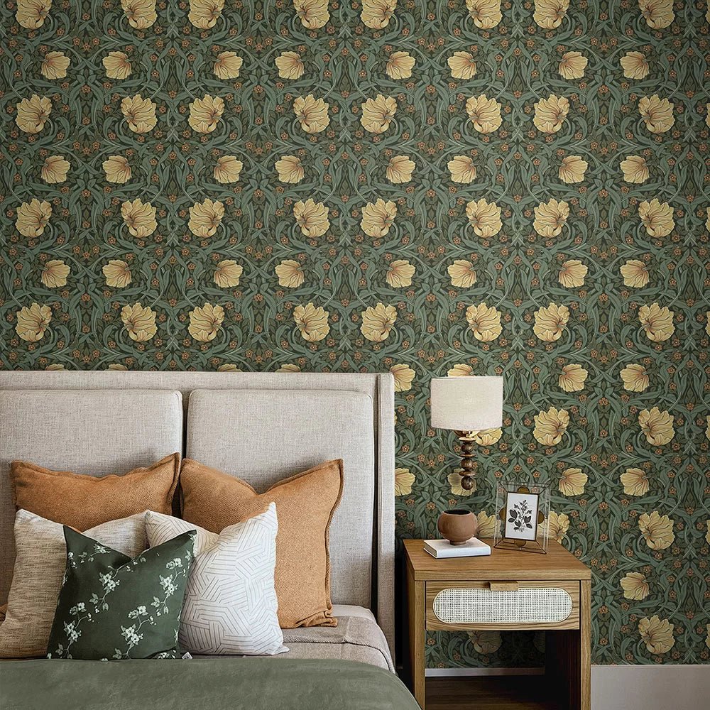 Pimpernel Garden Wallpaper - Meadow Green & Amber - NextWall - NW54204 - Premier Wallcovering