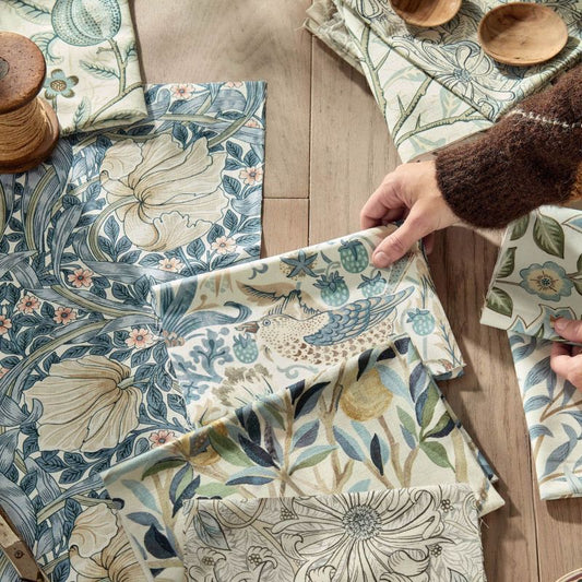 Pimpernel Wide Width Fabric - Light Blue/Coral - Morris & Co - 227281 - Premier Wallcovering