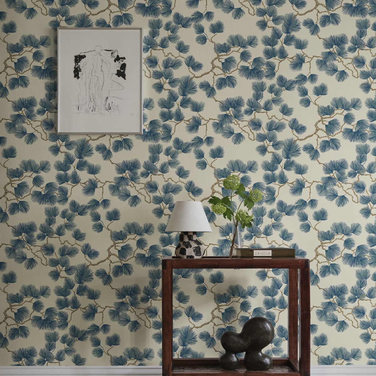 Pine Wallpaper - Blue - Sandberg - S10327 - Premier Wallcovering