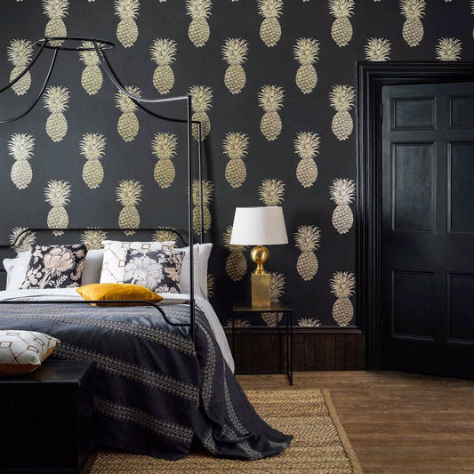 Pineapple Royale Wallpaper - Graphite/Gold - Sanderson - DART216326 - Premier Wallcovering