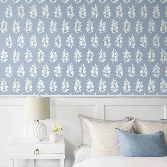 Pinnate Leaf Silhouette Wallpaper - Blue Mist - NextWall - NW57202 - Premier Wallcovering