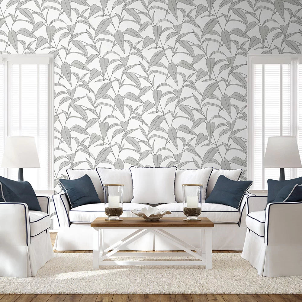 Pinstripe Leaf Trail Wallpaper - Greystone - NextWall - NW51808 - Premier Wallcovering