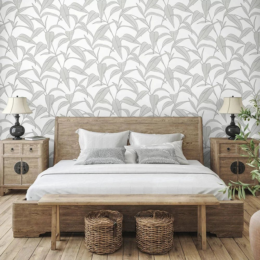 Pinstripe Leaf Trail Wallpaper - Greystone - NextWall - NW51808 - Premier Wallcovering