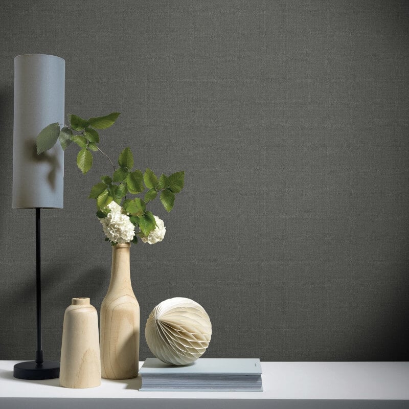 Plain Texture Wallpaper - Dark Grey - Elle Decoration - 10444 - 37 - Premier Wallcovering