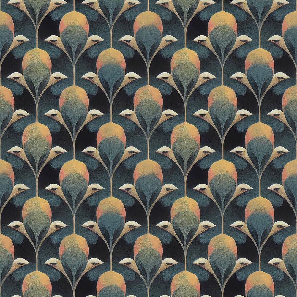 Plume de Paon Wallpaper - Rustic Green, Ochre and Teal - LAN100183 - Lucie Annabel - Premier Wallcovering