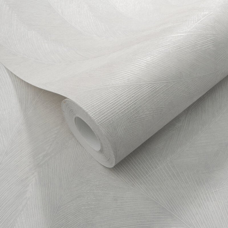 Plume Leaf Metallic Wallpaper - White/Grey - Erismann - 10476 - 31 - Premier Wallcovering