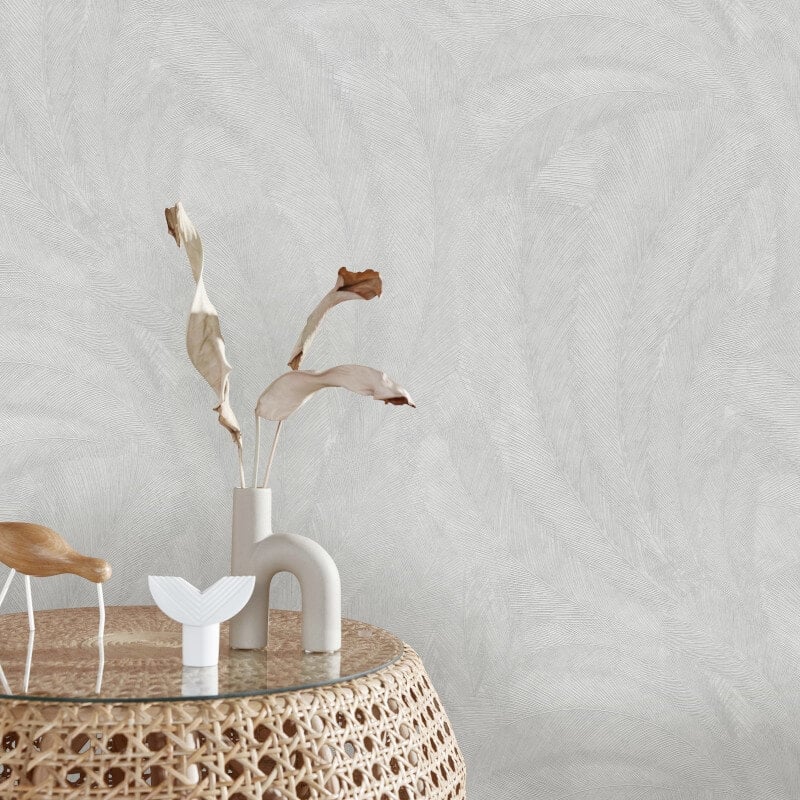 Plume Leaf Metallic Wallpaper - White/Grey - Erismann - 10476 - 31 - Premier Wallcovering