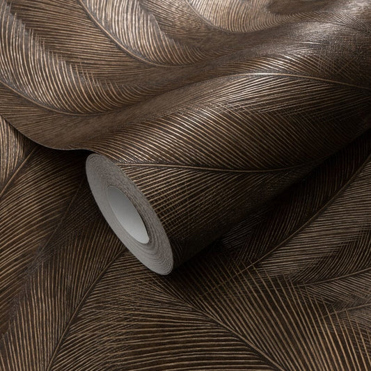 Plume Leaf Metallic Wallpaper - Brown - Erismann - 10476 - 48 - Premier Wallcovering