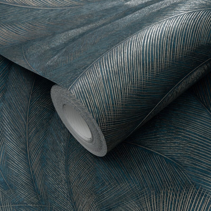 Plume Leaf Metallic Wallpaper - Teal/Gold - Erismann - 10476 - 19 - Premier Wallcovering