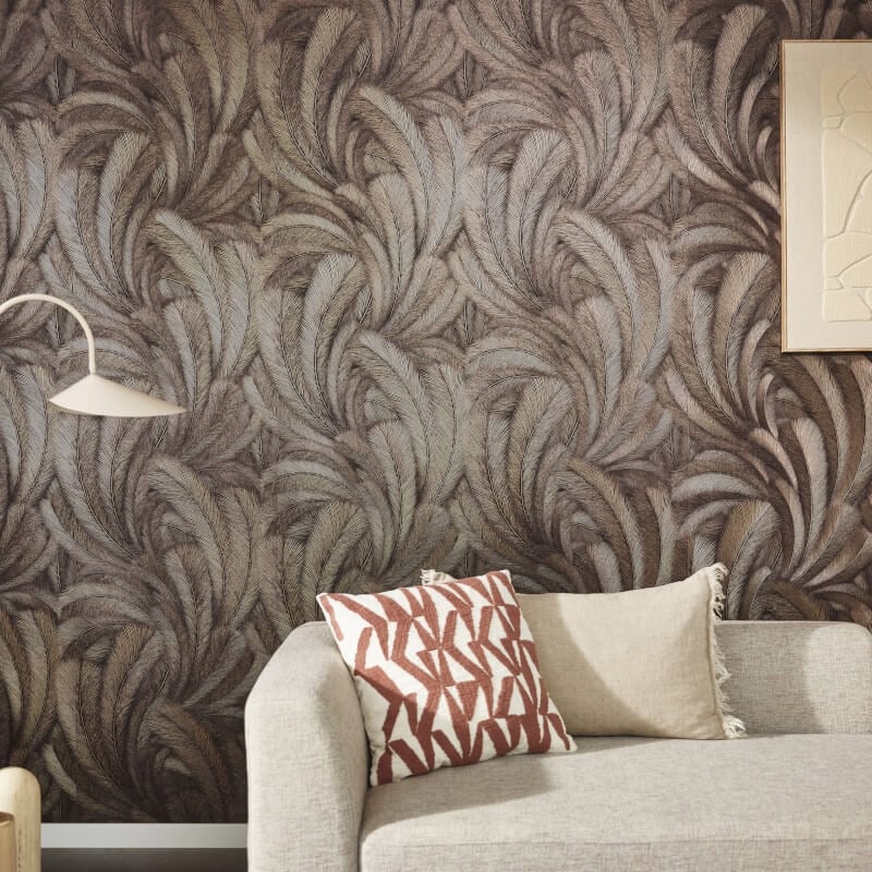 Plume Leaf Metallic Wallpaper - Brown - Erismann - 10476 - 48 - Premier Wallcovering