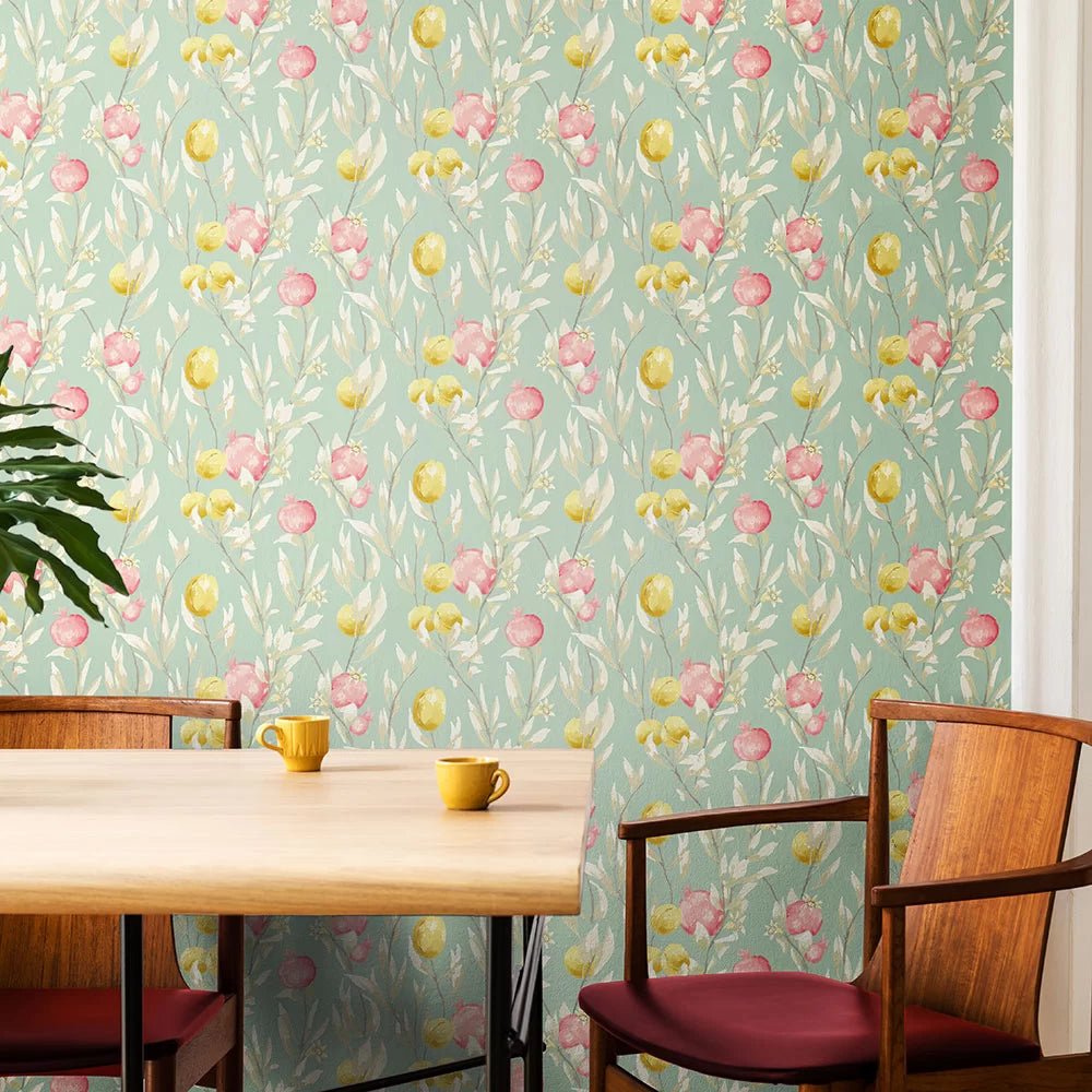 Pomegranate Trail Wallpaper - Seafoam - Ohpopsi - LBK50150W - Premier Wallcovering