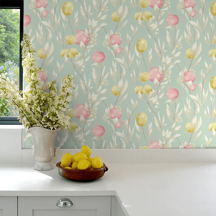 Pomegranate Trail Wallpaper - Seafoam - Ohpopsi - LBK50150W - Premier Wallcovering