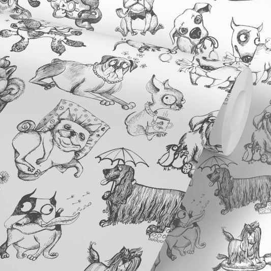 Pooches Wallpaper - Black/White - Muriva - 102577 - Premier Wallcovering