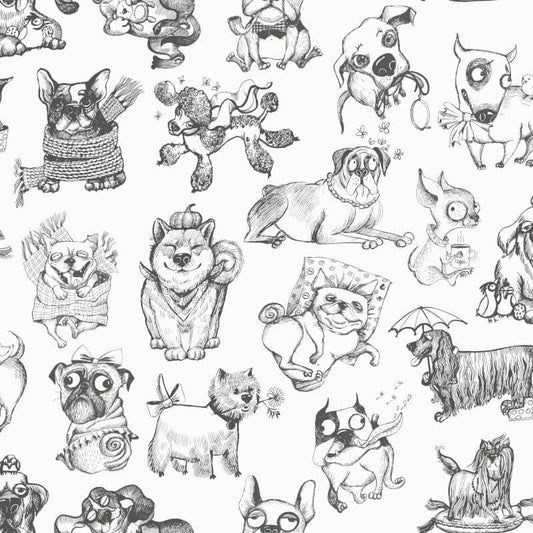 Pooches Wallpaper - Black/White - Muriva - 102577 - Premier Wallcovering