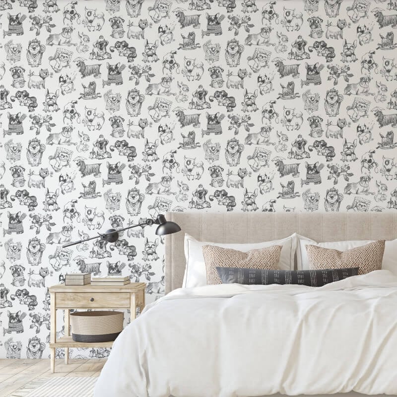 Pooches Wallpaper - Black/White - Muriva - 102577 - Premier Wallcovering