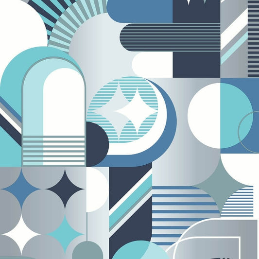 Pop Carnival Geo Metallic Wallpaper - Blue - Muriva - M47401 - Premier Wallcovering
