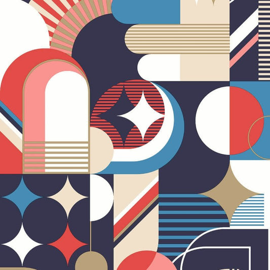 Pop Carnival Geo Metallic Wallpaper - Blue/Red - Muriva - M47410 - Premier Wallcovering