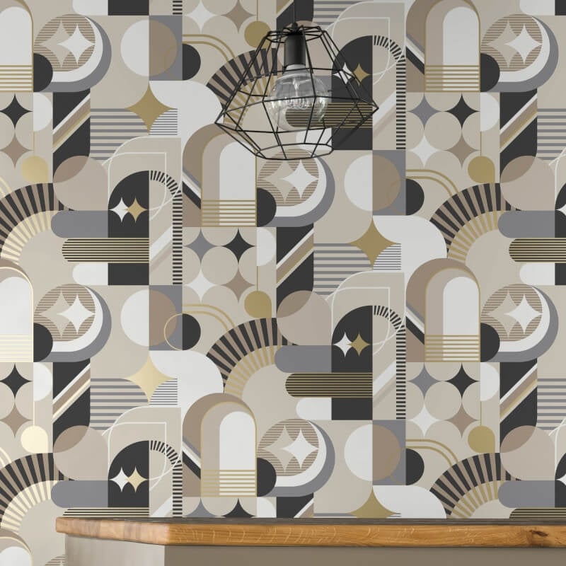 Pop Carnival Geo Metallic Wallpaper - Taupe - Muriva - M47407 - Premier Wallcovering