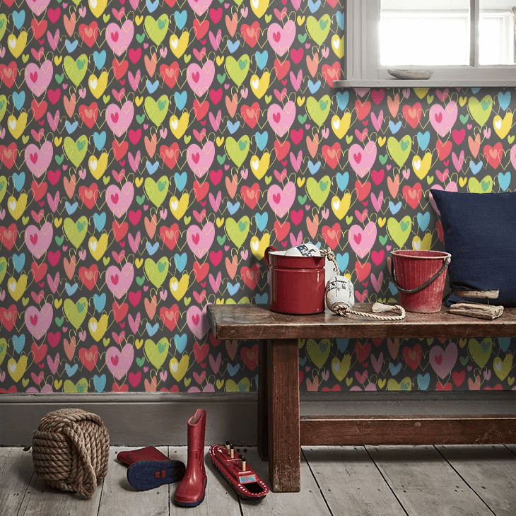 Pop Hearts Wallpaper - Cherry Bon Bon - Ohpopsi - WGU50140W - Premier Wallcovering
