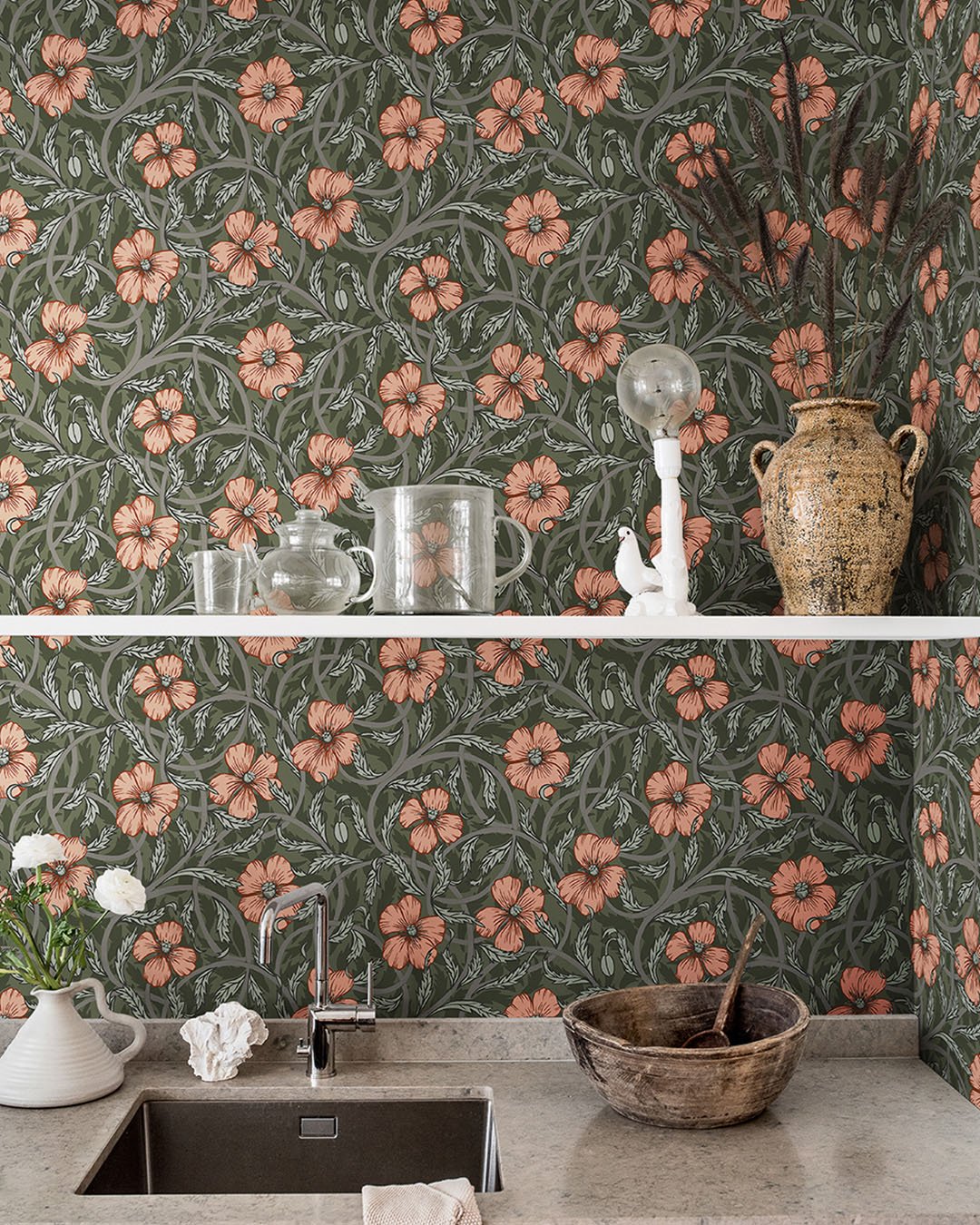 Poppy Wallpaper - Forest Green - Midbec - 28028 - Premier Wallcovering