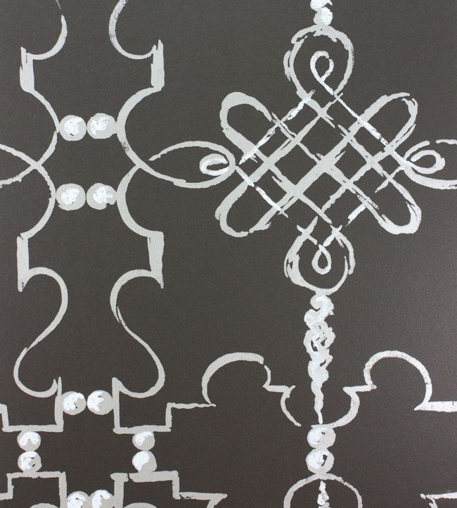 Portavo Wallpaper - Chocolate/Silver - Nina Campbell - NCW4308 - 01 - Premier Wallcovering