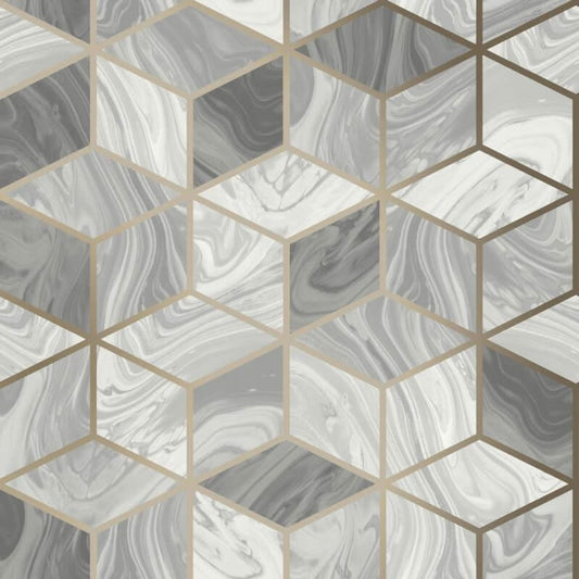 Portfolio Marble Cube Wallpaper - Grey/Gold - Rasch - 248975 - Premier Wallcovering