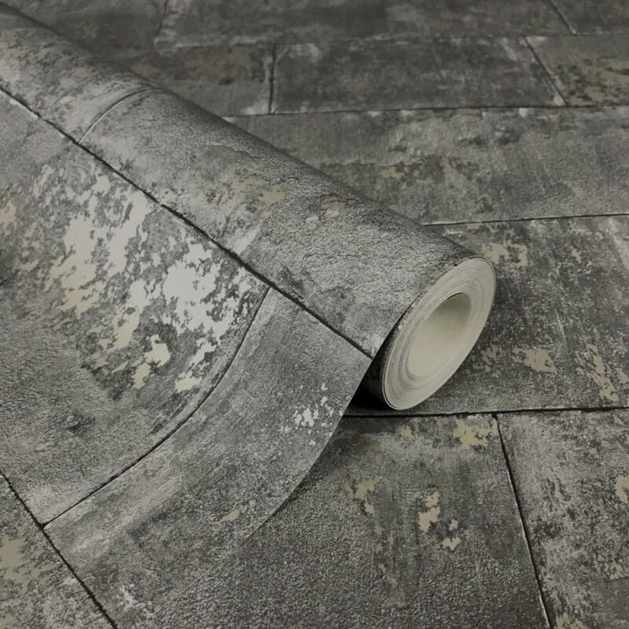 Portfolio Metallic Brick Wallpaper - Charcoal Metallic - Rasch - 248685 - Premier Wallcovering