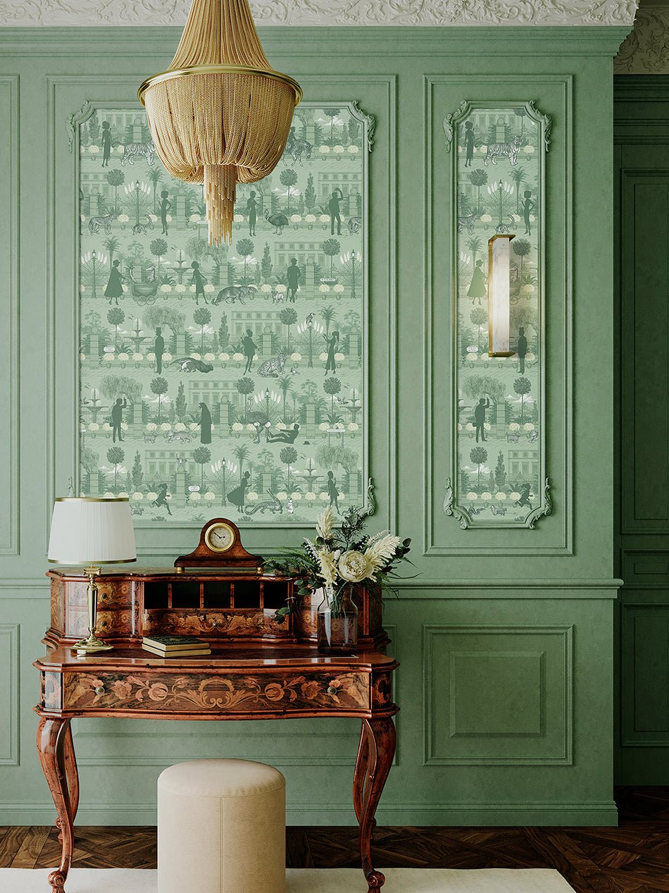 Portobello Parade Wallpaper - Park Green - Divine Savages - DVS082-PORT-GREE-WR - Premier Wallcovering