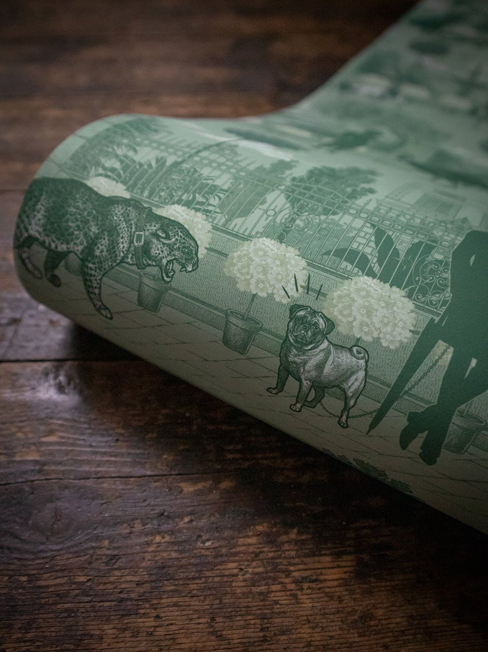 Portobello Parade Wallpaper - Park Green - Divine Savages - DVS082-PORT-GREE-WR - Premier Wallcovering