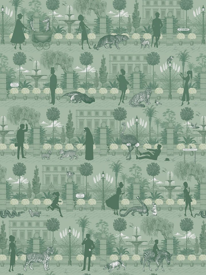 Portobello Parade Wallpaper - Park Green - Divine Savages - DVS082-PORT-GREE-WR - Premier Wallcovering