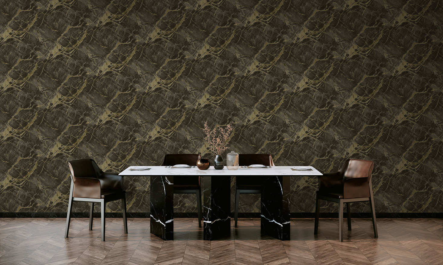 Portoro Marble Wallpaper - Charcoal / Gold - Holden Décor - 36280 - Premier Wallcovering