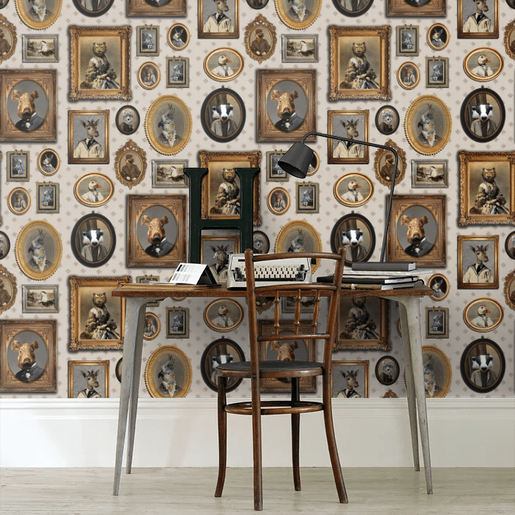 Portrait Gallery Wallpaper - Taupe - The Graduate Collection - CC1VISWALT - Premier Wallcovering