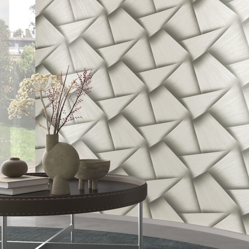 Pose 3D Effect Geo Metallic Wallpaper - Grey - Erismann - 10401 - 47 - Premier Wallcovering