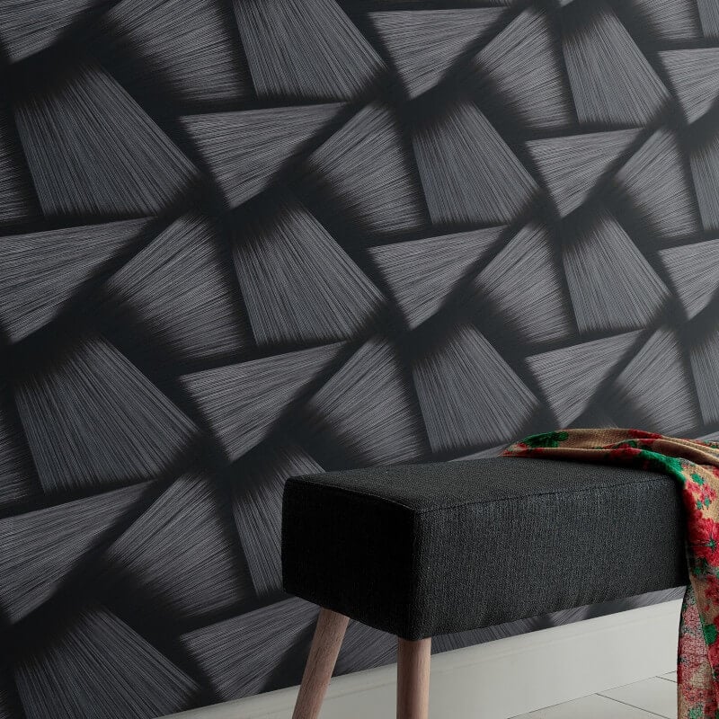Pose 3D Effect Geo Metallic Wallpaper - Black - Erismann - 10401 - 15 - Premier Wallcovering