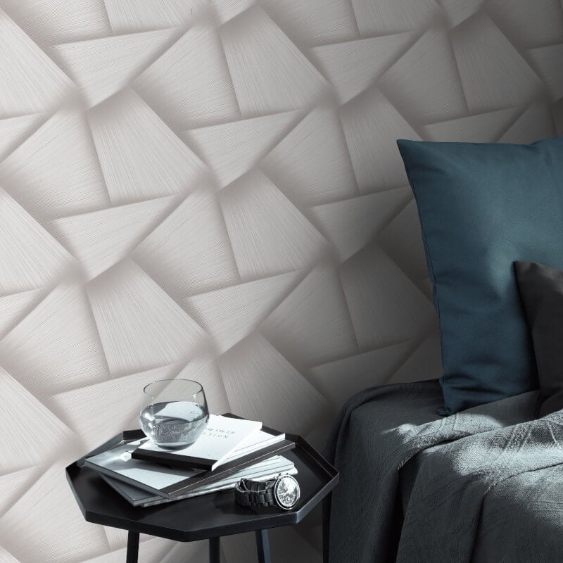 Pose 3D Effect Geo Metallic Wallpaper - Taupe - Erismann - 10401 - 37 - Premier Wallcovering