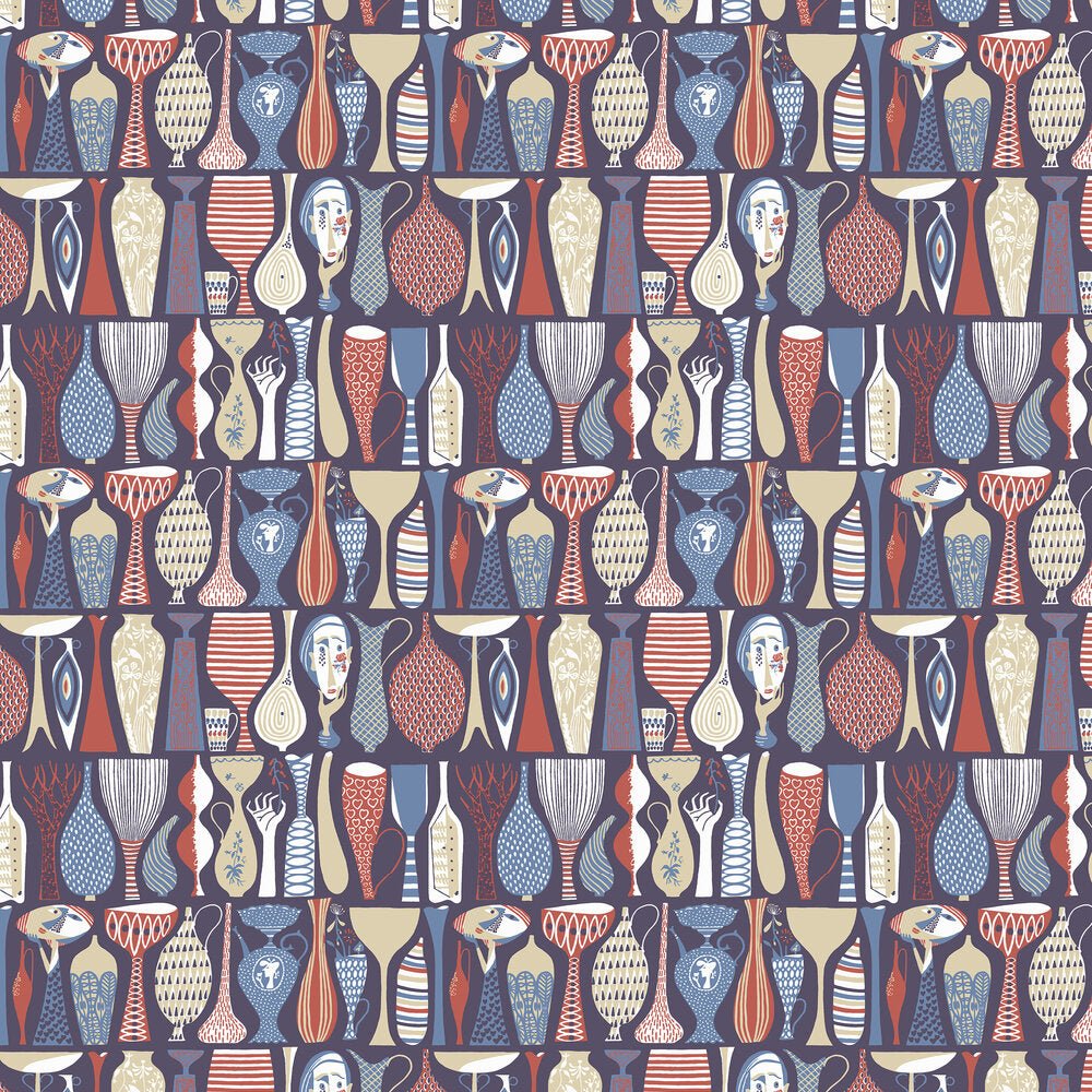 Pottery Wallpaper - Red and Blue - Boråstapeter - 1760 - Premier Wallcovering