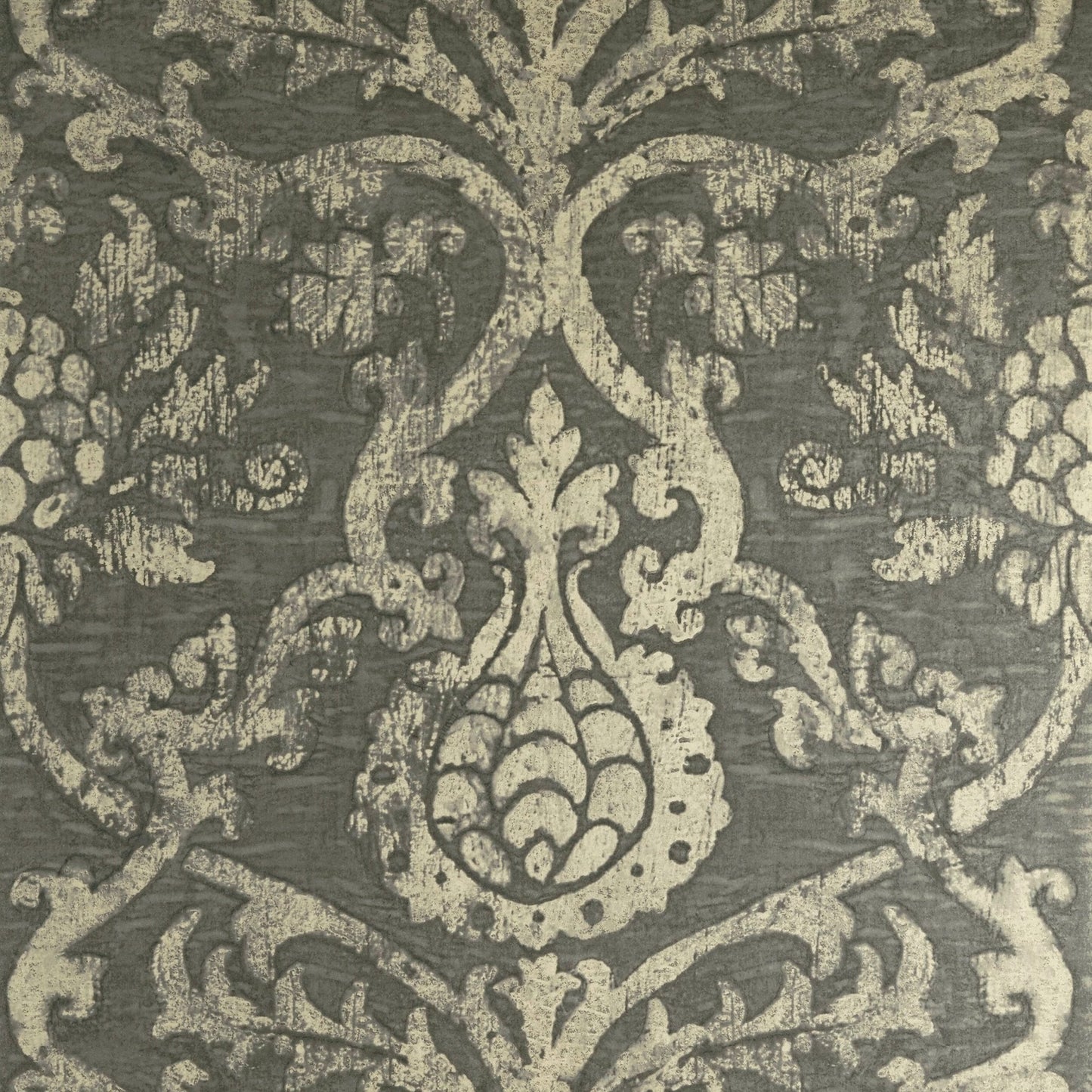 Pravata Damask Wallpaper - Smoke on Foil - Thibaut - T89177 - Premier Wallcovering