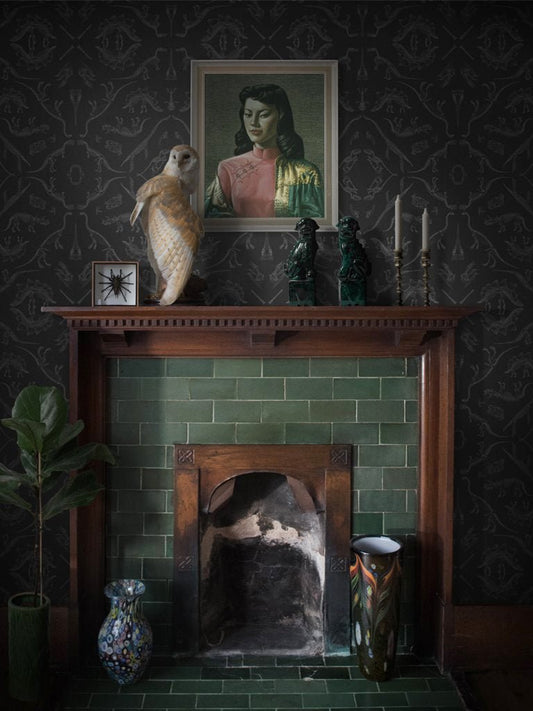 Prehistoria Wallpaper - Charcoal - Divine Savages - DVS008-PRE-CHA-WR - Premier Wallcovering