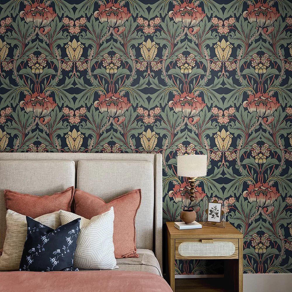 Primrose Floral Wallpaper - Navy Blue - NextWall - NW44402 - Premier Wallcovering