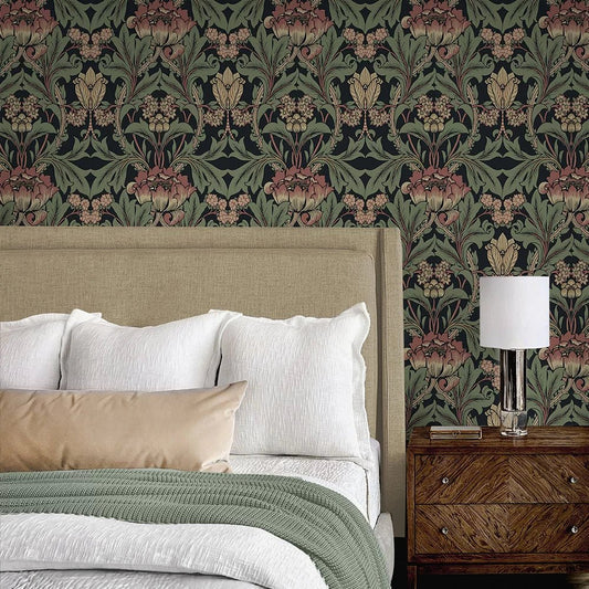 Primrose Floral Wallpaper - Wrought Iron & Clay - NextWall - NW44401 - Premier Wallcovering