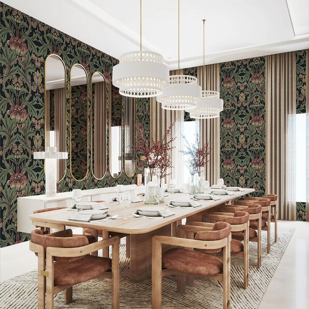 Primrose Floral Wallpaper - Wrought Iron & Clay - NextWall - NW44401 - Premier Wallcovering